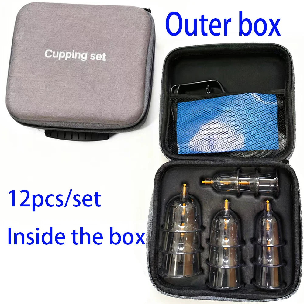 24/12Pcs Cupping Relaxation Set: Cupping Cups in Various Sizes, a Manual Pump, and a Detailed Guide Cupping Set for Massage Beauty World Shop