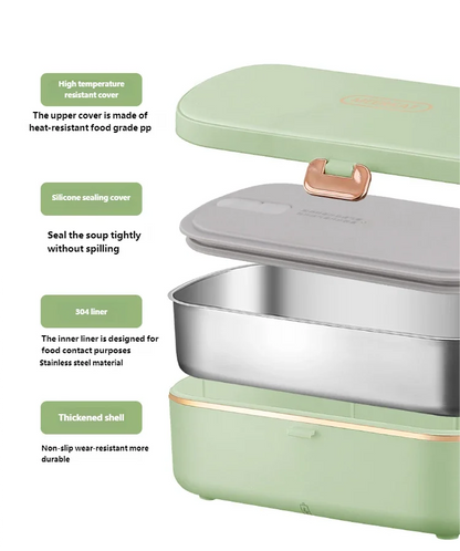 HOMEFISH Stainless Steel Electric Lunch Box Food Warmer Bento Box Water-Free Heating Office Lunch Container with Built-In Heater Beauty World Shop
