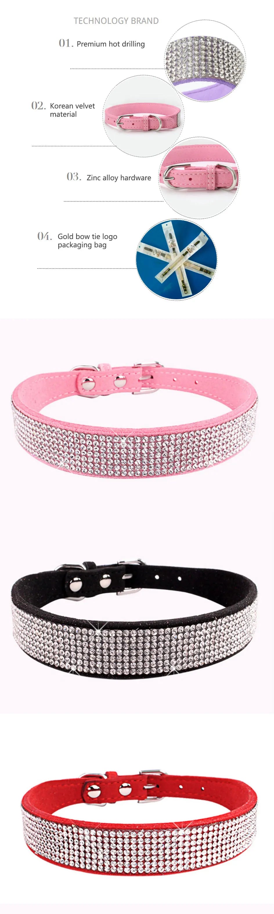 Dog Collar Crystal Glitter Rhinestone Pet Collars Zinc Alloy Buckle Collar For Small Medium Dogs Cats Chihuahua Pug Dog Collar Beauty World Shop
