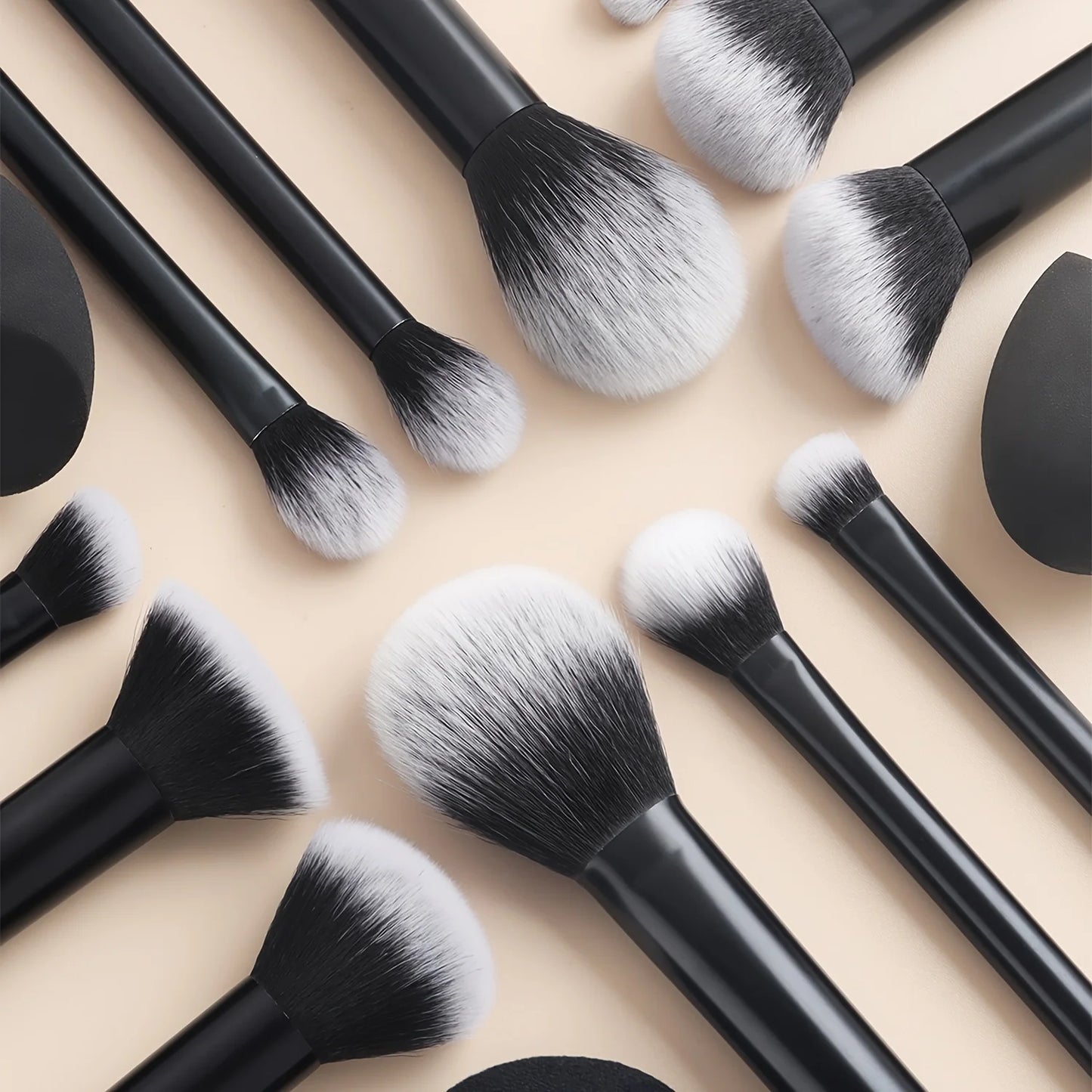 12-Piece Classic Full Makeup Brush Set with Angled and Teardrop Blenders, 1 Powder Puff - Professional Application Tools, Nylon Beauty World Shop