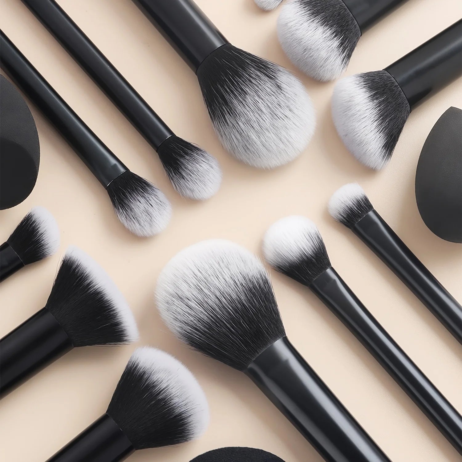 12-Piece Classic Full Makeup Brush Set with Angled and Teardrop Blenders, 1 Powder Puff - Professional Application Tools, Nylon Beauty World Shop