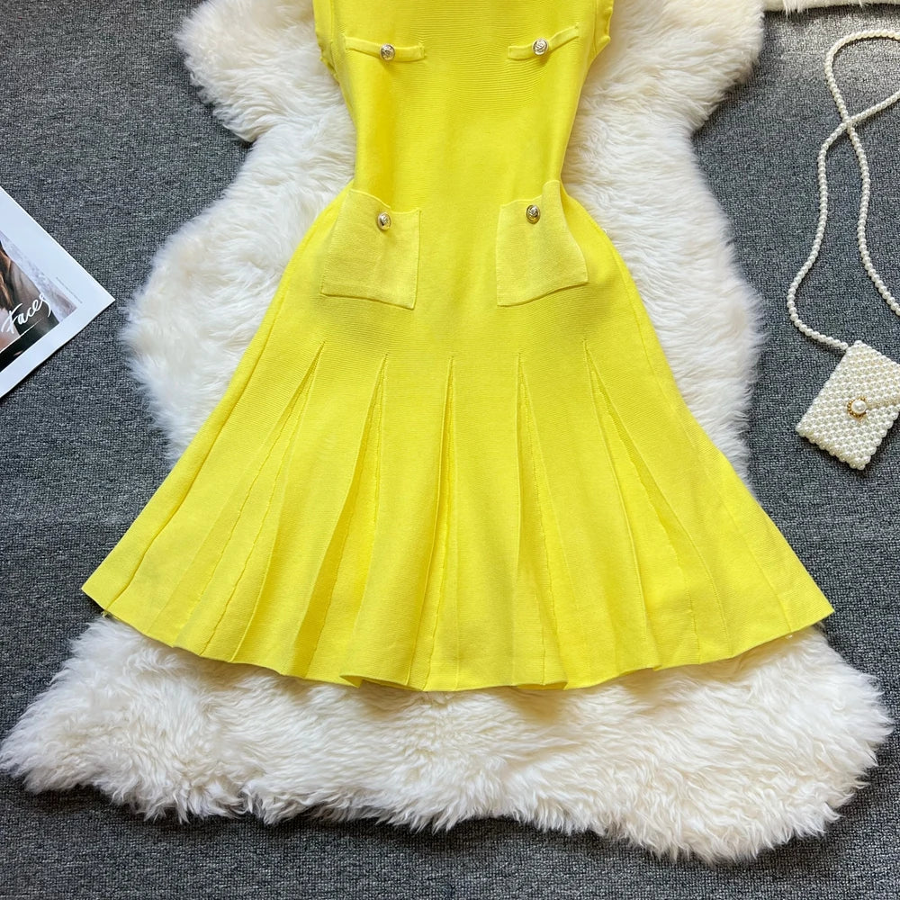 YuooMuoo Chic Fashion 2026 Summer Pleated Short Dress Women O-neck Slim Waist A-line Party Dress Streetwear Lady Outfits Vestido Beauty World Shop