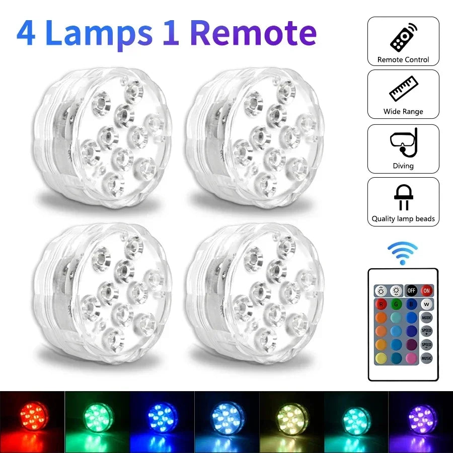 10 LED RGB Underwater Lights with Magnetic Suction Cups 16 Color Lights Fish Tank Pool Underwater Lighting Plant Grow Lights Beauty World Shop