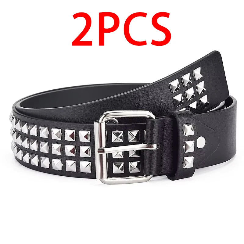 Fashion New Square Bead Rivet Belt Metal Pyramid Belt Men and Women Punk Hardware Jeans Belt Y2K Belt Designer Belt Women's Belt Beauty World Shop