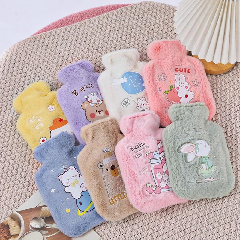 Cartoon Plush Rabbit Bear Hot Water Bottle Water Filling Velvet Small Portable Student Hand Warmer Cute Warm Water Bag Beauty World Shop