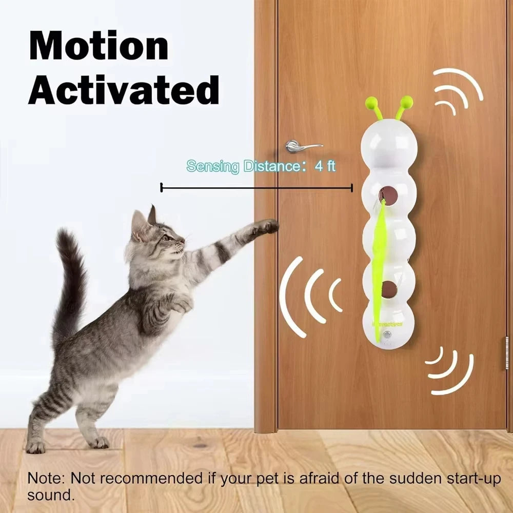Caterpillar Interactive Cat Toy Motion Activated Wack A Worm Post Toy Rechargeable Automatic Teasing Cat Toy with Tail for Cats Beauty World Shop