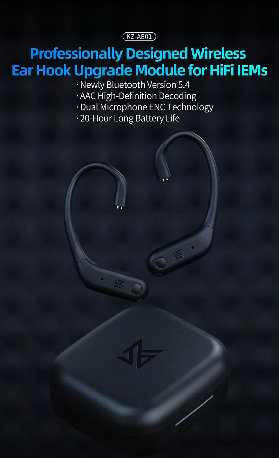 KZ AE01 Wireless Upgrade Cable Bluetooth-compatible 5.4 Earphones Wire HIFI Wireless Ear Hook With Charging Case For ZSX ZAR PR2