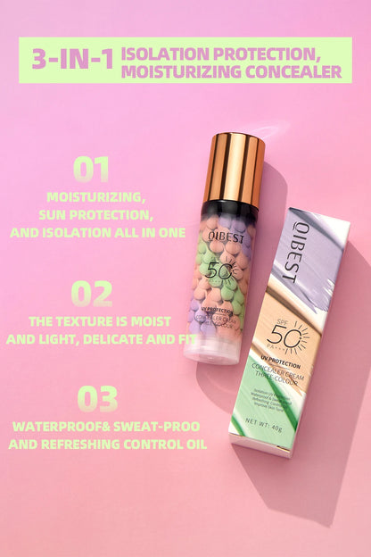 Qibest Three Color Press Release Cream Concealer Isolate Makeup Facial Base Brightening Cream Liquid Concealer Face Primer