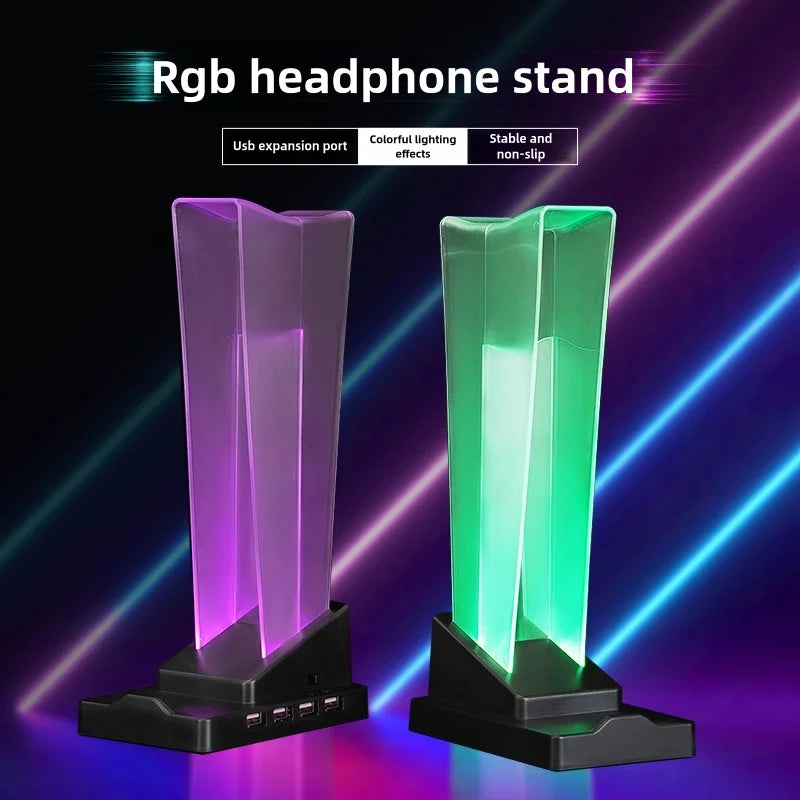 ITLY A12 RGB-Illuminated Transparent Gaming Headset Stand with LED Display, Phone Holder & Organizer Headphone Stand