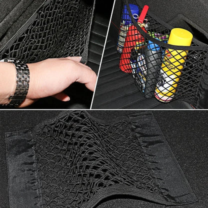 Car Storage Net Stretchable Mesh Pocket Net Magic Elastic Sticker Universal Rear Mesh Trunk Seat Bag Pocket Cage Auto Organizer Beauty World Shop