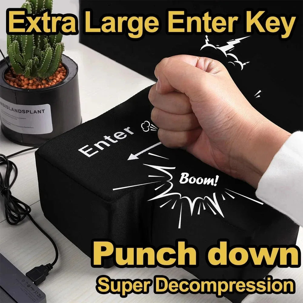 Big USB Enter Key Mouse Anti Stress Button Decompression Computer Any Vent Pillows Button Desktop Pillow For Programmer Worker Beauty World Shop