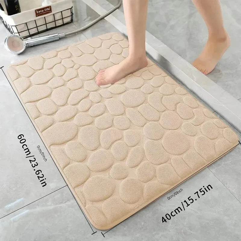 Pebble Embossed Memory Foam Bath Blanket Absorbent Non-Slip Indoor Floor Mat for Bathroom Door Beauty World Shop