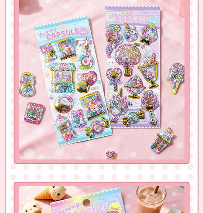 Kawaii Capsule Sparkling 3D Stickers Scrapbooking Diy Journal Stationery Sticker Cute Deco Art School Supplies Beauty World Shop