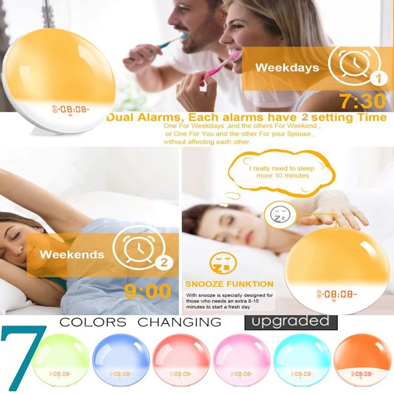 Wake Up Light Alarm Clock with Sunrise/Sunset Simulation Dual Alarms FM Radio Nightlight 7 Colors Natural Sounds Snooze Beauty World Shop
