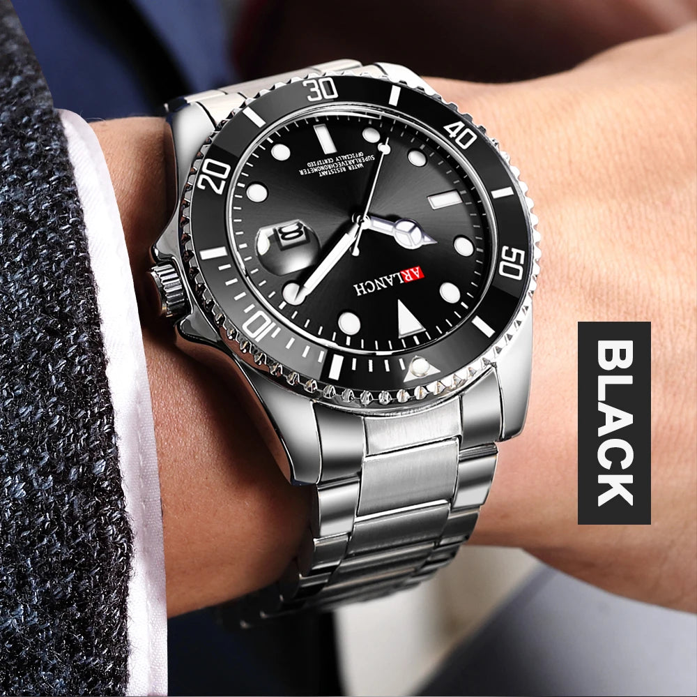Business Stainless Steel Watch 40mm Classic Red Blue Circle Diving Series Magnifying Glass Calendar Quartz Watches montre homme Beauty World Shop
