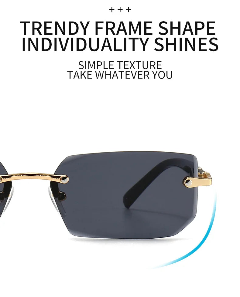 Rimless Sunglasses Rectangle Fashion Popular Women Men Shades Small Square Sun Glasses For Female Male Summer Traveling Oculos Beauty World Shop