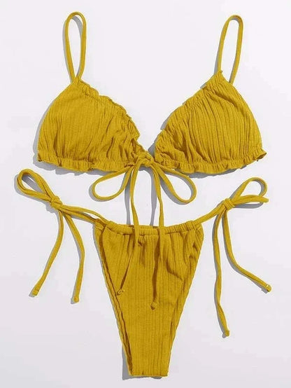New 2025 Sexy Swimsuit Pit stripe Bikini Women Swimwear  Bathing Suits Push Up Biquinis Bandage Beachwear Solid Bikini Sets Beauty World Shop