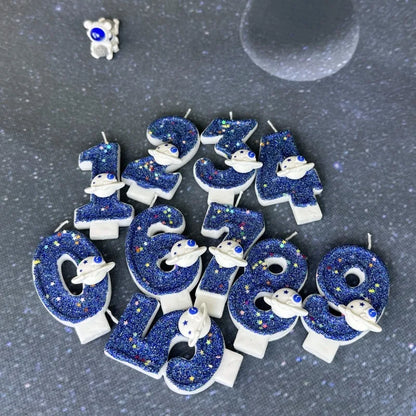 DIY Planet themed Spaceship 0-9 DIY digital candle Dark Blue Birthday candle Outer space themed party cake decoration Beauty World Shop