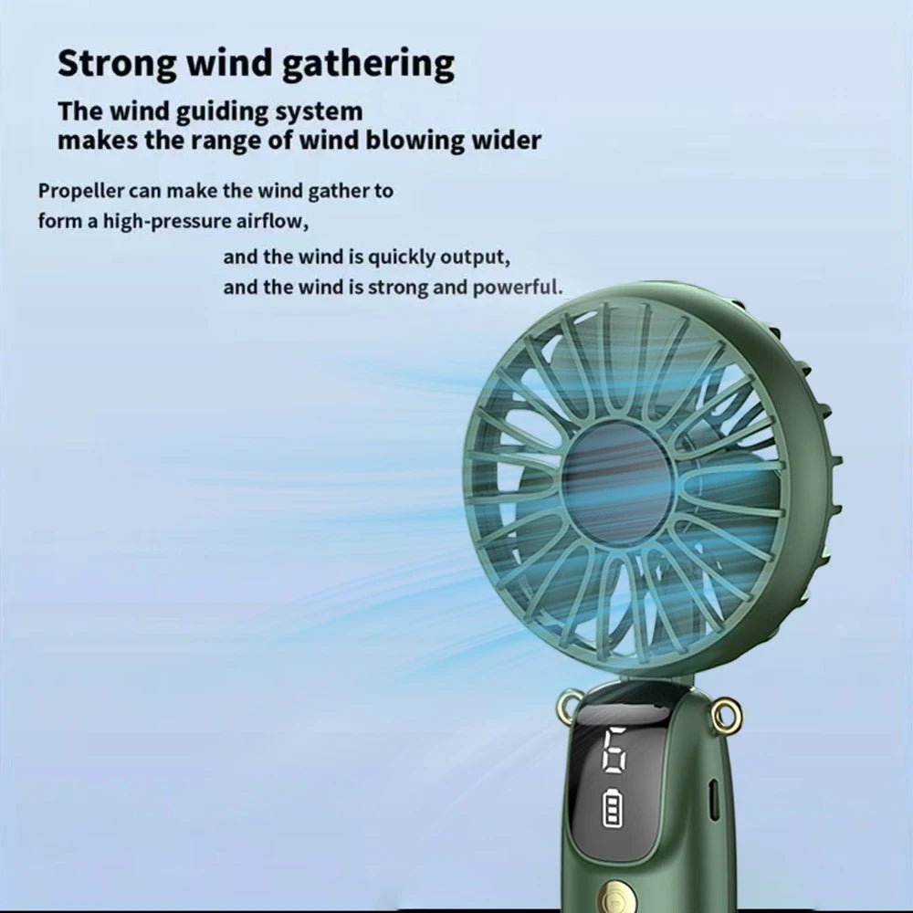 2PCS  Mini Handheld Fan 6 Speed USB Rechargeable Portable Foldable Desk Neck Hanging Fan with Phone Stand