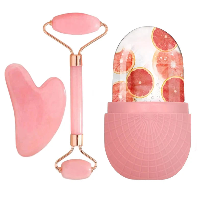 Three-piece ice surface roller set - Facial skin care ice roller set, facial massage tools, silicone ice surface roller, gua sha Beauty World Shop