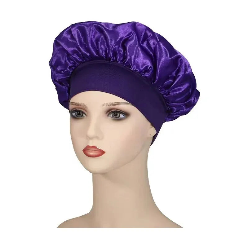 Wide-brimmed High Elastic Hair Band Female Pile Cap Autumn Lunar November Beauty Hair Care Hat Satin Nightcap Beauty Fashion