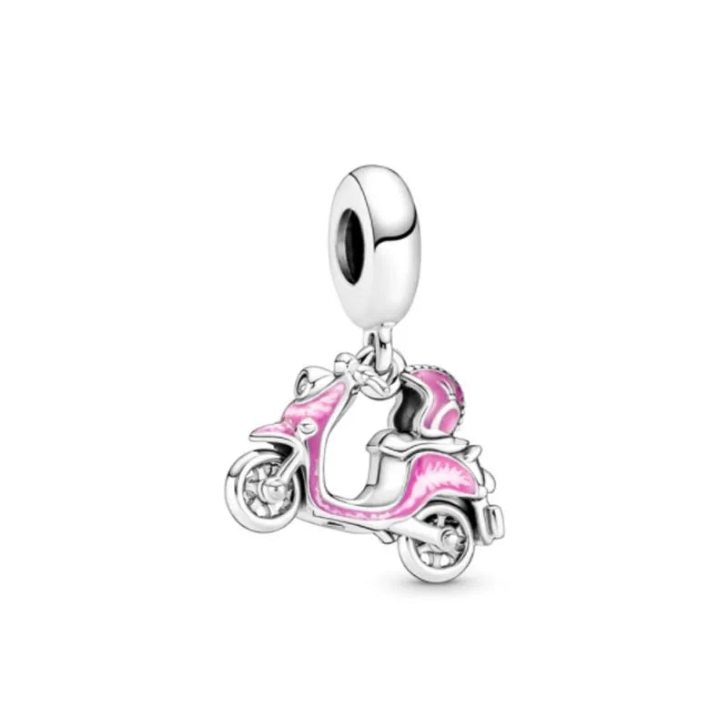 2025 Hot selling 925 Silver Pink Bird Moon Pendant Suitable for European Bracelets DIY Accessories Women's Charm Jewelry Gifts Beauty World Shop