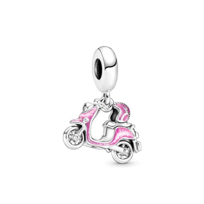 2025 Hot selling 925 Silver Pink Bird Moon Pendant Suitable for European Bracelets DIY Accessories Women's Charm Jewelry Gifts Beauty World Shop