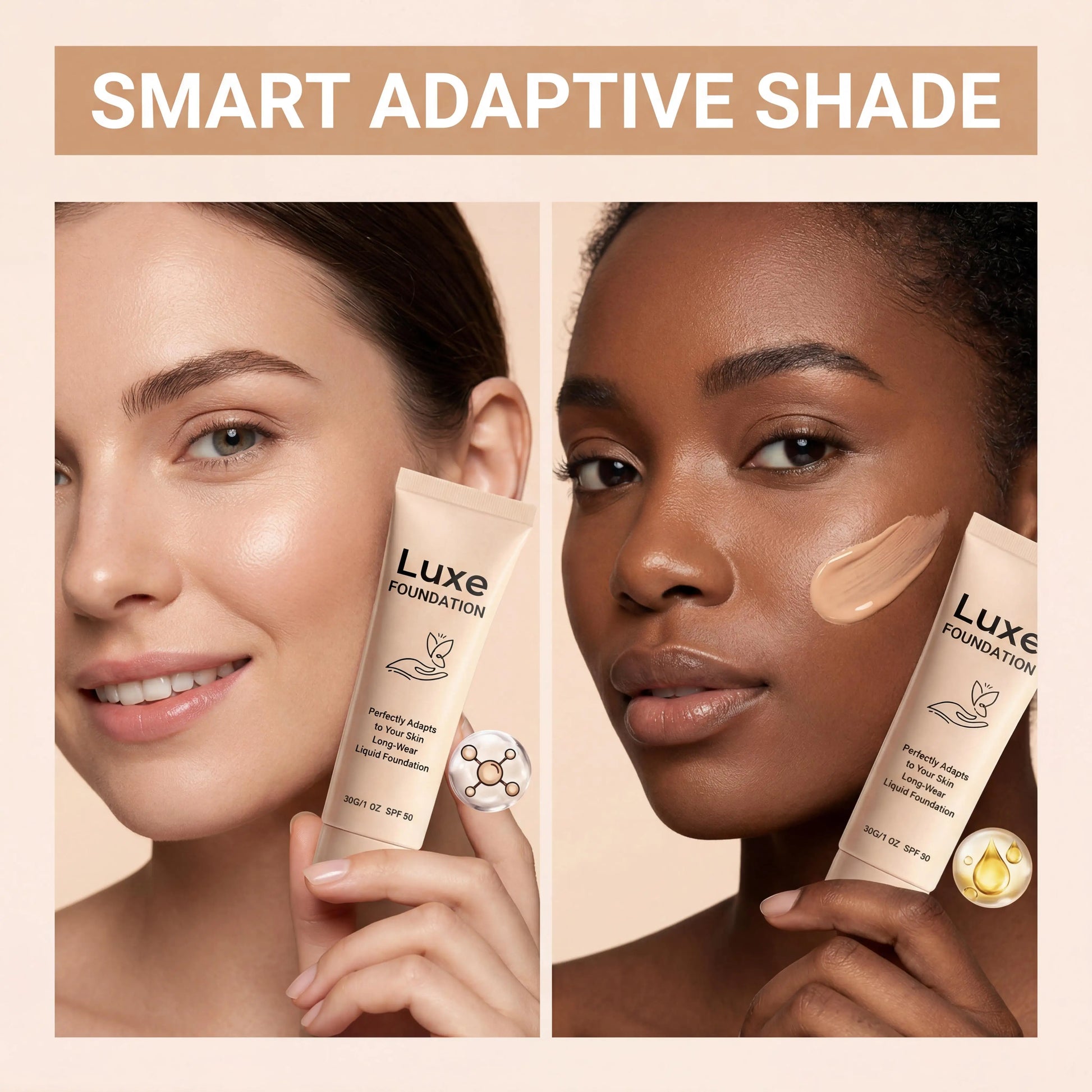 SPF 50 Color Changing Foundation Self Adjusting Adapt Skin Tone Conceal Face Fine Flaws Natural Invisible Skin Pores Makeup Base Beauty World Shop