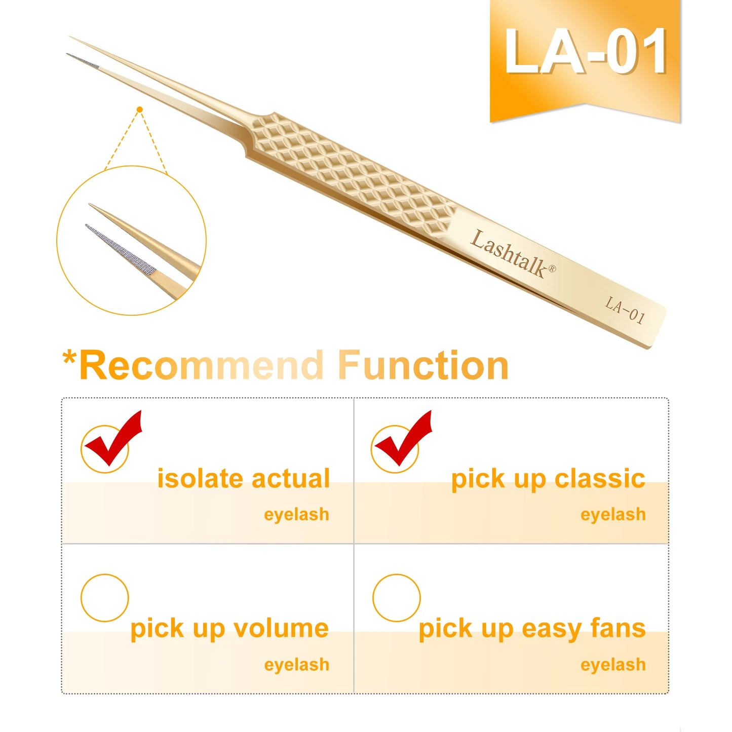 Lashtalk Precision Fiber Tip Tweezer Eyelash Extensions Diamond Grip Anti-Slip Premium Gold Stainless Steel Makeup With Box Pack Beauty World Shop