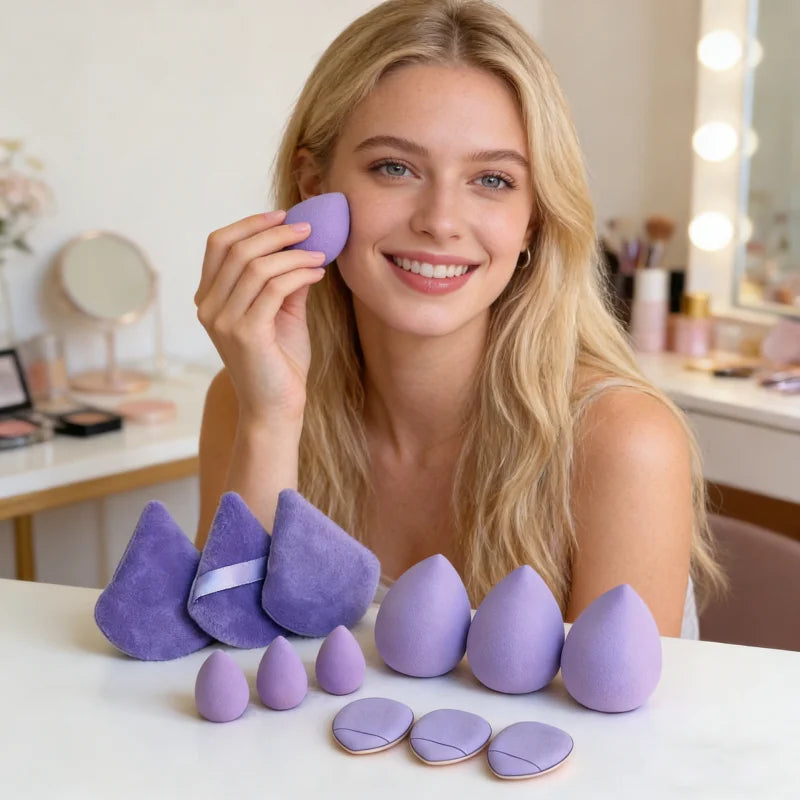 12Pcs All-Purpose Makeup Sponge Set Cosmetic Blender Beauty Eggs Velvet Triangle Powder Puff Finger Puffs Make Up Accessories Beauty World Shop
