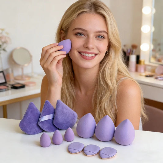 12Pcs All-Purpose Makeup Sponge Set Cosmetic Blender Beauty Eggs Velvet Triangle Powder Puff Finger Puffs Make Up Accessories Beauty World Shop