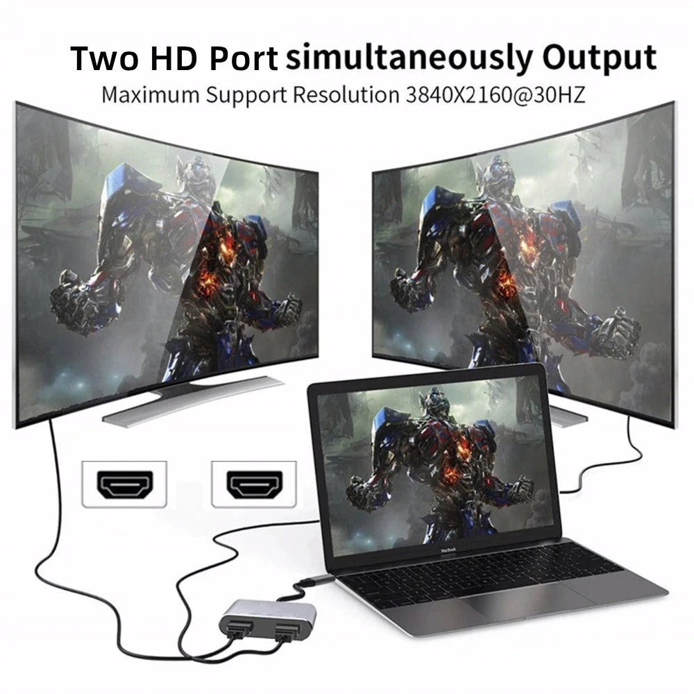 4k Uhd Display Usb C Thunderbolt3 Dual HdTV Extend 2 Monitors Usb 3.0 Hub Type-C Dock Pd Fast Charging For Macbook Pro Air Beauty World Shop