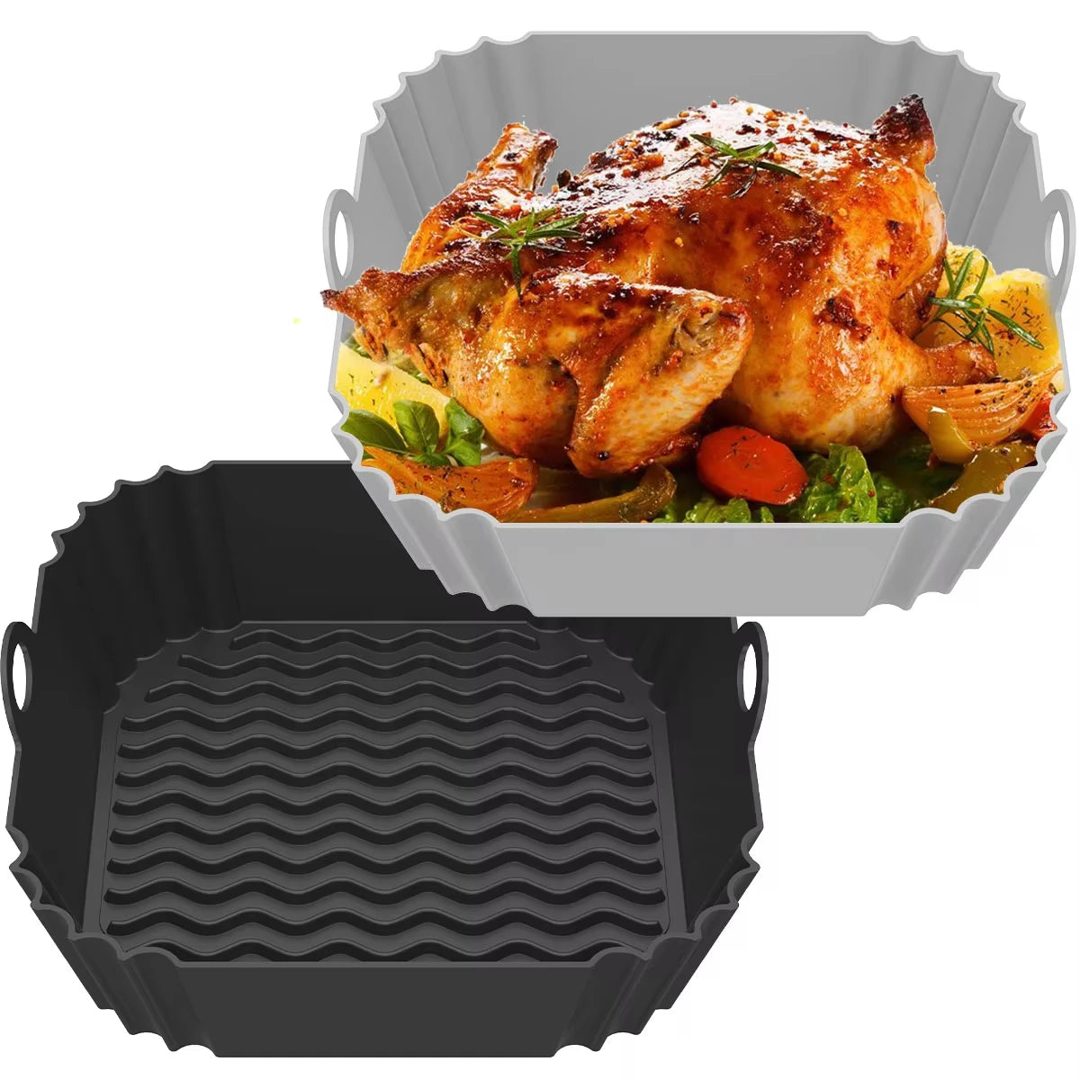 Silicone Air Fryer Pot Tray Food Safe Reusable Square BBQ Barbecue Pad Plate Airfryer Oven Baking Mold Basket Pan for Kitchen Beauty World Shop