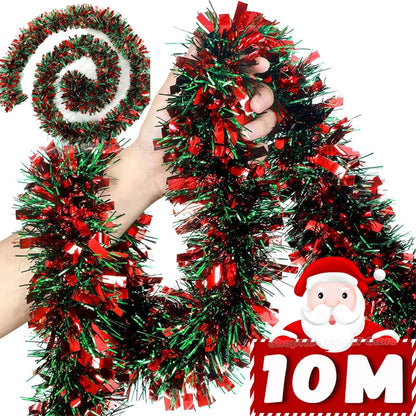 Christmas Tinsel Garlands Decoration Bar Tops 2/10M Red Green Wreath Xmas Tree Ornaments Party Home Staircase Decor Pendant Prop Beauty World Shop