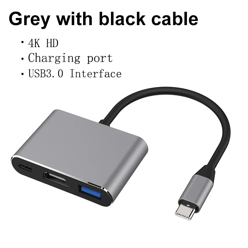 USB-C To HDMI-compatible 3 in 1 Cable Converter for Samsung Huawei iPad Mac NS USB 3.1 Type C To HD 4K USB 3.0 Adapter Cable Beauty World Shop