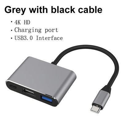 USB-C To HDMI-compatible 3 in 1 Cable Converter for Samsung Huawei iPad Mac NS USB 3.1 Type C To HD 4K USB 3.0 Adapter Cable Beauty World Shop