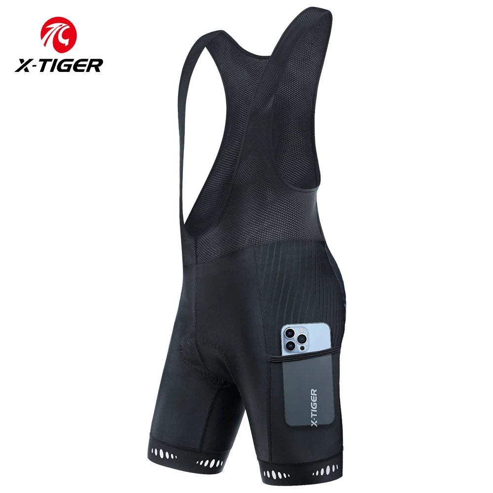 X-TIGER Men's Cycling Bike Bib Short with Phone Pockets 5D Padded Shockproof Breathable Quick-Dry Biking Bicycle Bib Tights Beauty World Shop