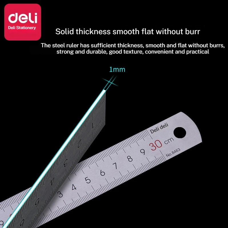 Deli Stainless Steel Ruler for Students And Woodworkers Straight Edge Measuring Tool for Drawing And Drafting 15/20/30/50cm Beauty World Shop