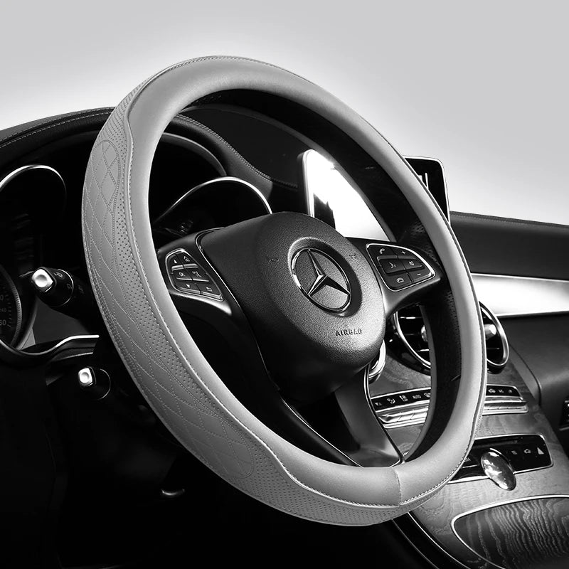 Napa Leather Perforated Patchwork Car Steering Wheel Cover, Non-slip, Breathable, Universal 15 Inch (Approx. 38cm) Beauty World Shop