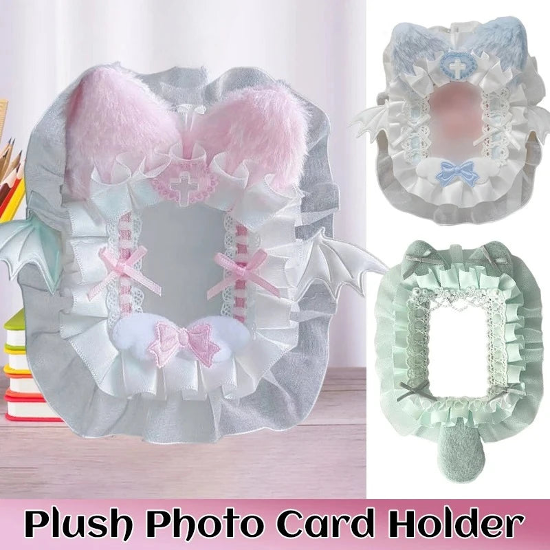Diy Plush Lace Poker Card Holder Kpop Photocard Case Ribbon Bow Lolita Sweet Toploader Anime Itabag Ornament Id Card Display Beauty World Shop