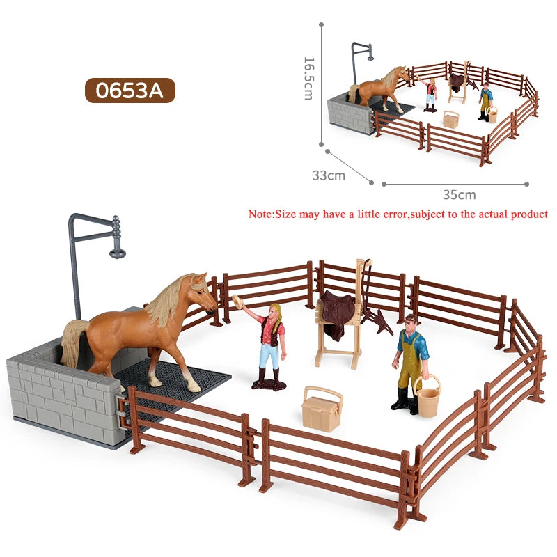 Oenux Farm Stable House Model Action Figures Emulational Horseman Horse Animals Playset Figurine Cute Educational Kids Toy Gift Beauty World Shop