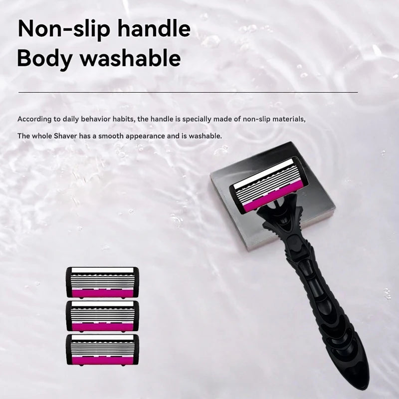 6-layer classic razor, razor set, stainless steel blade, manual safety razor, reusable blade, silicone anti-skid layer Beauty World Shop