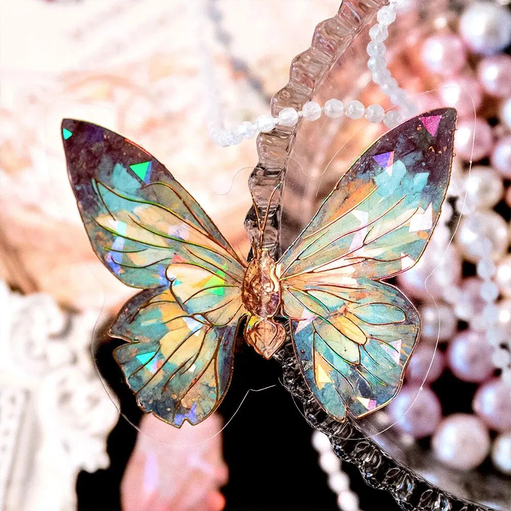 5Style 20pcs/pack INS Butterfly PET Sticker Pack Ice Crystal Laser Gold DIY Handbook Decoration 3D Scrapbook Beauty World Shop