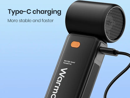 5000mAh Handheld USB Turbo Fan Super Strong Wind Infinite Gear Adjustment Long Battery Life Rechargeable Multipurpose Pocket Fan