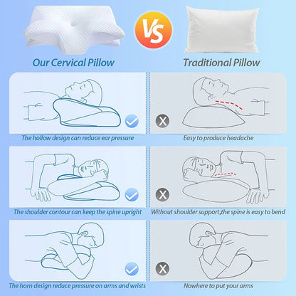 1pc Memory Foam Cervical Pillow, 2 in 1 Ergonomic Contour Orthopedic Pillow for Neck Pain, Contoured Support Pillows,Neck Pillow Beauty World Shop