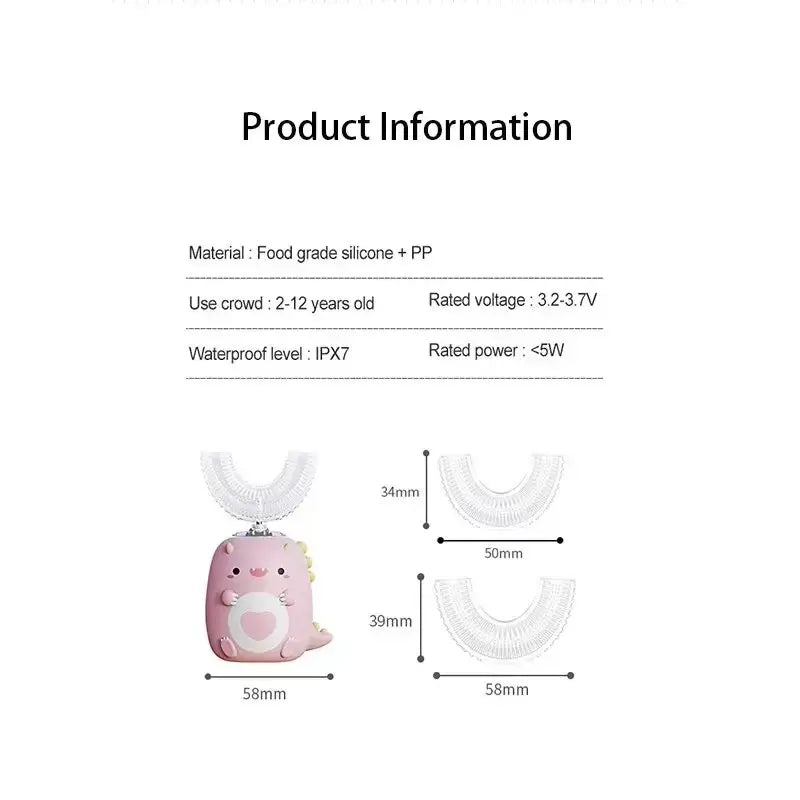 Children'S Electric Toothbrush Food Grade Silicone Oral 360 Degree Automatic Usb Charging Smart Children'S Toothbrush U-Shaped Beauty World Shop