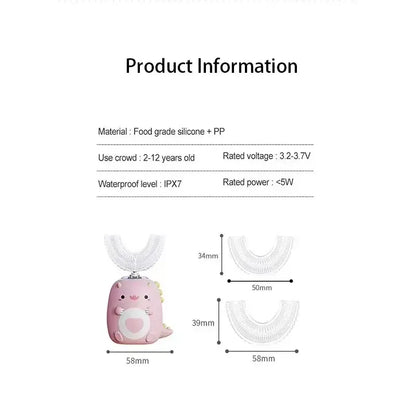 Children'S Electric Toothbrush Food Grade Silicone Oral 360 Degree Automatic Usb Charging Smart Children'S Toothbrush U-Shaped Beauty World Shop