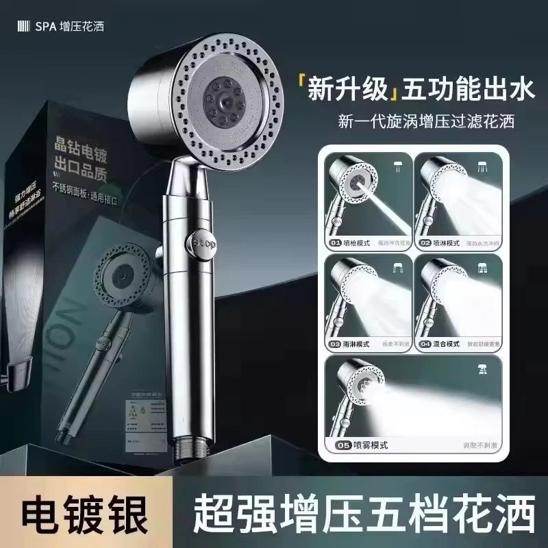 New High Pressure Water Saving Filter Shower Head 5 Modes Handheld Shower Head One Button Stop Bathroom Accessories Set Beauty World Shop