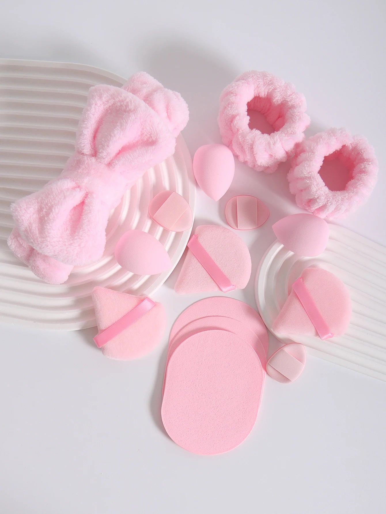 15Pcs Multi-Colored Fluffy Headband and Makeup Sponge Set-Sweet Style, Perfect Beauty Assistant Beauty World Shop