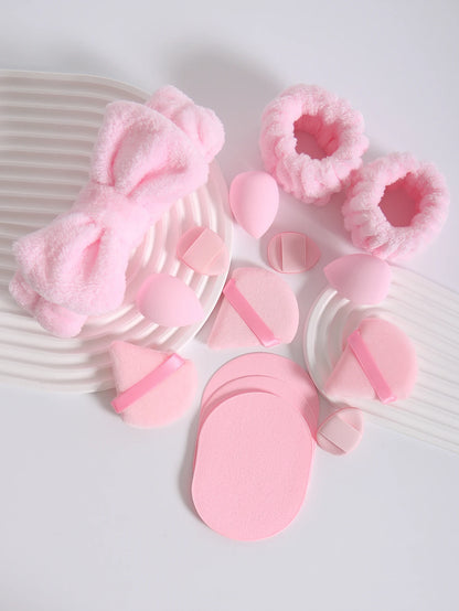 15Pcs Multi-Colored Fluffy Headband and Makeup Sponge Set-Sweet Style, Perfect Beauty Assistant Beauty World Shop